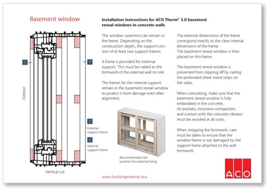 ACO Therm® 3.0 basement reveal windows in concrete walls
