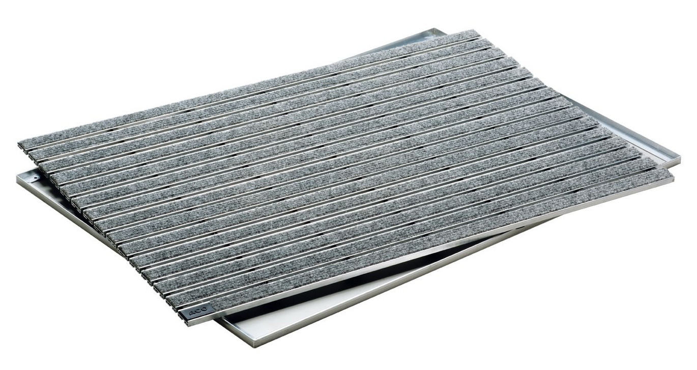 Doormat for indoor use with rips (grey) and aluminum angle frame